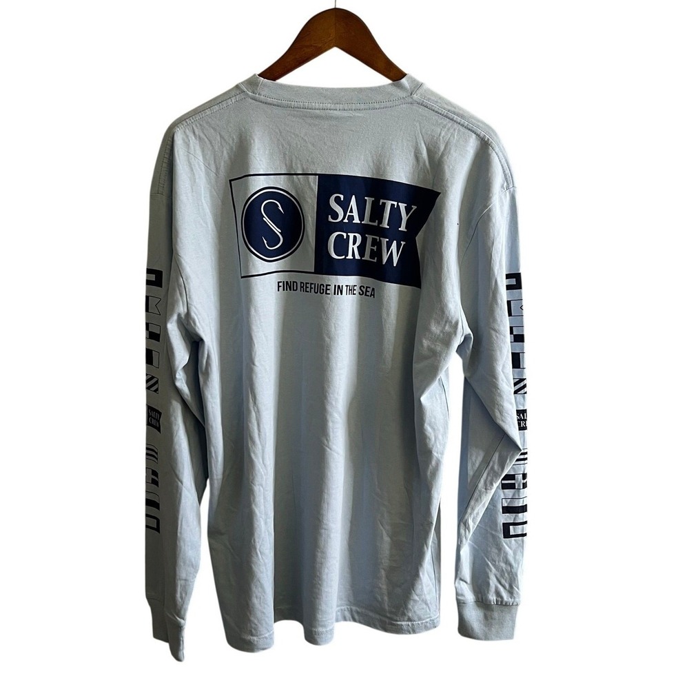 Salty Crew T-Shirt Mens Large Light Blue Alpha Premium Long Sleeve Graphic Tee